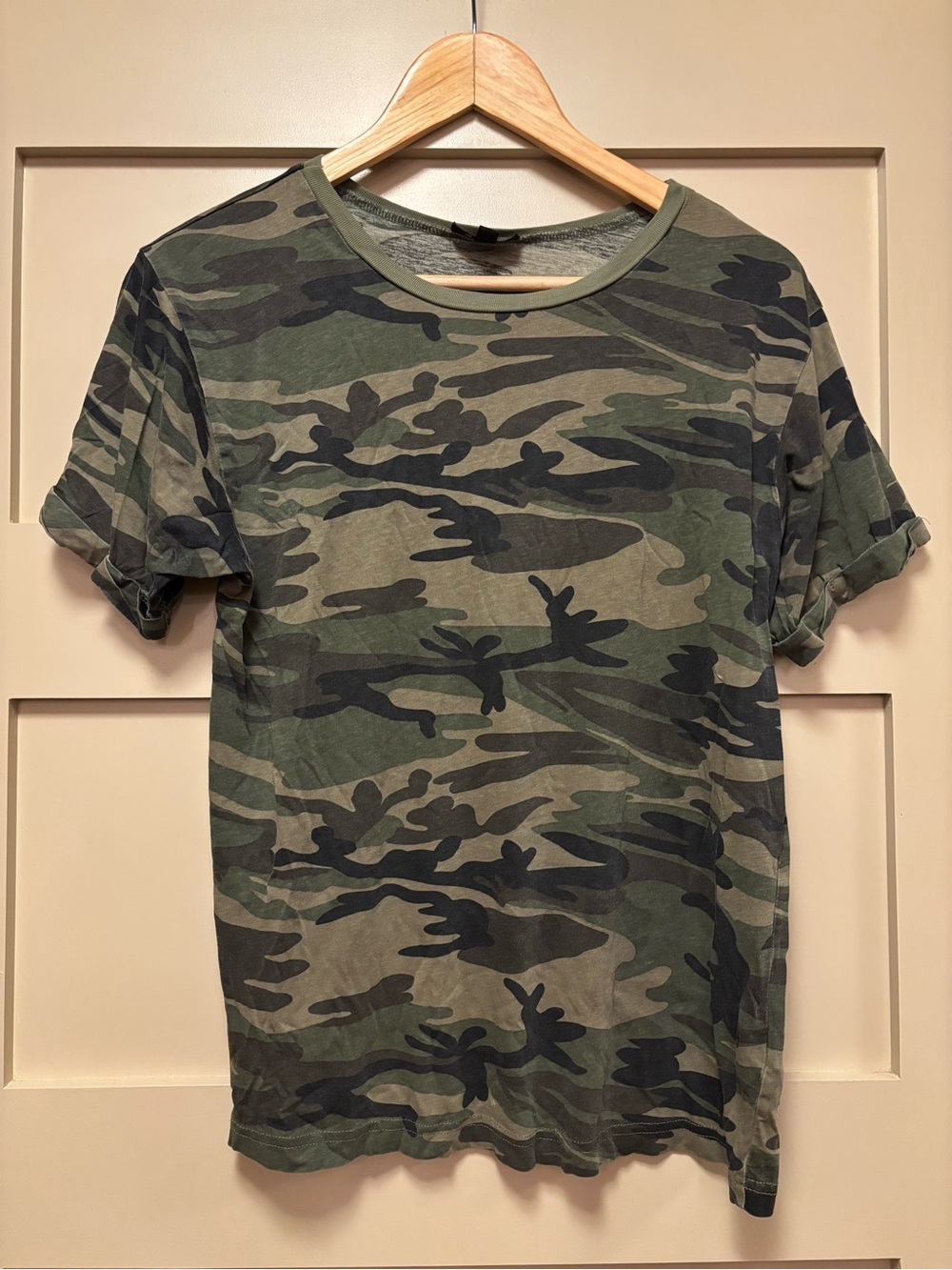 TOPSHOP Camo Tshirt Relaxed Crew Short Sleeve Cotton Cuffed Lightweight